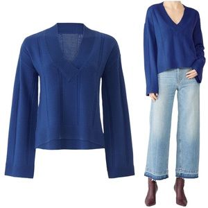 Derek Lam 10 Crosby Military 100% Wool Knit Oversized Cropped Sweater S Blue